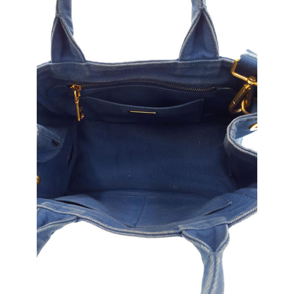 Prada Canapa Tote Denim canvas handbag top handles 2way Blue - Picture 3 of 9